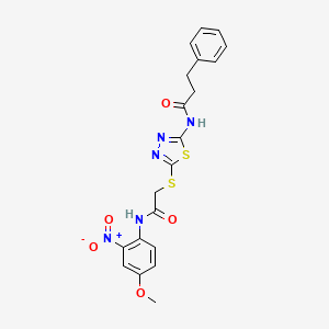 molecular formula C20H19N5O5S2 B4016628 N-[5-({2-[(4-methoxy-2-nitrophenyl)amino]-2-oxoethyl}sulfanyl)-1,3,4-thiadiazol-2-yl]-3-phenylpropanamide 