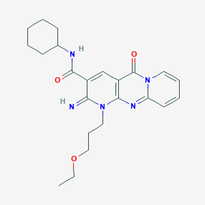 molecular formula C23H29N5O3 B4016811 N-cyclohexyl-7-(3-ethoxypropyl)-6-imino-2-oxo-1,7,9-triazatricyclo[8.4.0.03,8]tetradeca-3(8),4,9,11,13-pentaene-5-carboxamide CAS No. 510733-29-6