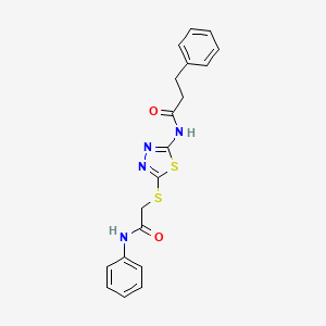 molecular formula C19H18N4O2S2 B4016858 N-(5-((2-oxo-2-(phenylamino)ethyl)thio)-1,3,4-thiadiazol-2-yl)-3-phenylpropanamide 