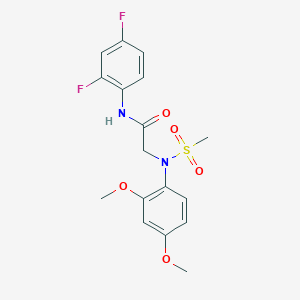 molecular formula C17H18F2N2O5S B4016906 N-(2,4-difluorophenyl)-2-(2,4-dimethoxy-N-methylsulfonylanilino)acetamide 