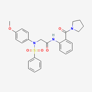 molecular formula C26H27N3O5S B4016967 2-[N-(benzenesulfonyl)-4-methoxyanilino]-N-[2-(pyrrolidine-1-carbonyl)phenyl]acetamide 
