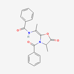 molecular formula C20H18N2O4 B4016997 N-{(1E)-1-[4-methyl-5-oxo-3-(phenylcarbonyl)-1,3-oxazolidin-2-ylidene]ethyl}benzamide 