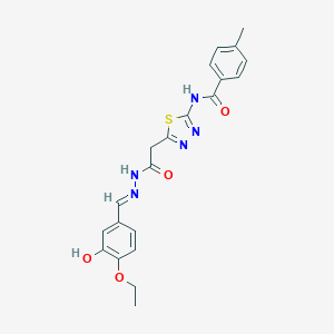 molecular formula C21H21N5O4S B401717 N-[5-({N'-[(E)-(4-ETHOXY-3-HYDROXYPHENYL)METHYLIDENE]HYDRAZINECARBONYL}METHYL)-1,3,4-THIADIAZOL-2-YL]-4-METHYLBENZAMIDE 
