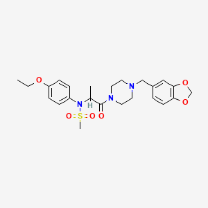 molecular formula C24H31N3O6S B4017946 N-[1-[4-(1,3-benzodioxol-5-ylmethyl)piperazin-1-yl]-1-oxopropan-2-yl]-N-(4-ethoxyphenyl)methanesulfonamide 