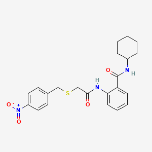 molecular formula C22H25N3O4S B4018230 N-cyclohexyl-2-[[2-[(4-nitrophenyl)methylsulfanyl]acetyl]amino]benzamide 