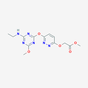 molecular formula C13H16N6O5 B4018466 Methyl 2-[(6-{[4-(ethylamino)-6-methoxy-1,3,5-triazin-2-YL]oxy}pyridazin-3-YL)oxy]acetate 