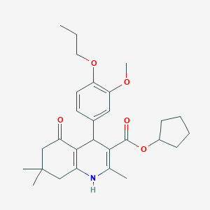 molecular formula C28H37NO5 B401899 cyclopentyl 2,7,7-trimethyl-4-[3-(methyloxy)-4-(propyloxy)phenyl]-5-oxo-1,4,5,6,7,8-hexahydroquinoline-3-carboxylate 