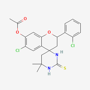 molecular formula C22H22Cl2N2O3S B4019159 [6'-Chloro-2'-(2-chlorophenyl)-4,4-dimethyl-2-sulfanylidenespiro[1,3-diazinane-6,4'-2,3-dihydrochromene]-7'-yl] acetate 
