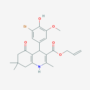 molecular formula C23H26BrNO5 B401917 prop-2-en-1-yl 4-(3-bromo-4-hydroxy-5-methoxyphenyl)-2,7,7-trimethyl-5-oxo-1,4,5,6,7,8-hexahydroquinoline-3-carboxylate 