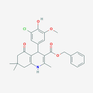 molecular formula C27H28ClNO5 B401949 benzyl 4-(3-chloro-4-hydroxy-5-methoxyphenyl)-2,7,7-trimethyl-5-oxo-1,4,5,6,7,8-hexahydroquinoline-3-carboxylate 