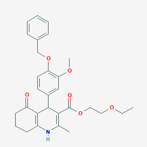 molecular formula C29H33NO6 B401986 2-ETHOXYETHYL 4-[4-(BENZYLOXY)-3-METHOXYPHENYL]-2-METHYL-5-OXO-1,4,5,6,7,8-HEXAHYDROQUINOLINE-3-CARBOXYLATE 