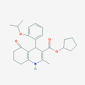 molecular formula C25H31NO4 B402020 cyclopentyl 2-methyl-4-{2-[(1-methylethyl)oxy]phenyl}-5-oxo-1,4,5,6,7,8-hexahydroquinoline-3-carboxylate 