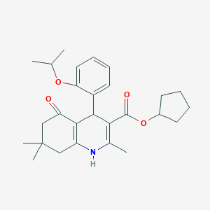 molecular formula C27H35NO4 B402022 Cyclopentyl 2,7,7-trimethyl-4-{2-[(1-methylethyl)oxy]phenyl}-5-oxo-1,4,5,6,7,8-hexahydroquinoline-3-carboxylate 