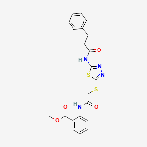 molecular formula C21H20N4O4S2 B4020256 Methyl 2-{[({5-[(3-phenylpropanoyl)amino]-1,3,4-thiadiazol-2-yl}sulfanyl)acetyl]amino}benzoate 