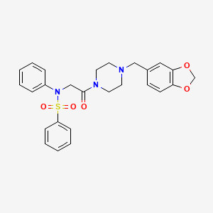molecular formula C26H27N3O5S B4020314 N-[2-[4-(1,3-benzodioxol-5-ylmethyl)piperazin-1-yl]-2-oxoethyl]-N-phenylbenzenesulfonamide 