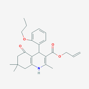 molecular formula C25H31NO4 B402087 PROP-2-EN-1-YL 2,7,7-TRIMETHYL-5-OXO-4-(2-PROPOXYPHENYL)-1,4,6,8-TETRAHYDROQUINOLINE-3-CARBOXYLATE 