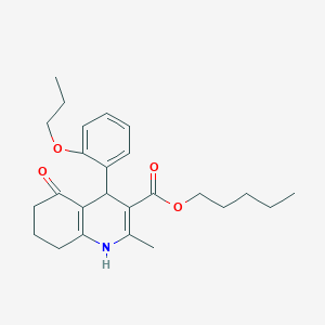 molecular formula C25H33NO4 B402089 pentyl 2-methyl-5-oxo-4-(2-propoxyphenyl)-4,6,7,8-tetrahydro-1H-quinoline-3-carboxylate 