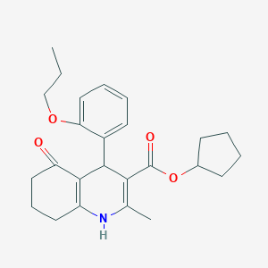 molecular formula C25H31NO4 B402114 cyclopentyl 2-methyl-5-oxo-4-[2-(propyloxy)phenyl]-1,4,5,6,7,8-hexahydroquinoline-3-carboxylate 