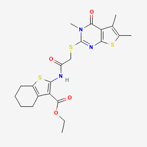 molecular formula C22H25N3O4S3 B4022024 Ethyl 2-[2-(3,5,6-trimethyl-4-oxo-3-hydrothiopheno[2,3-d]pyrimidin-2-ylthio)ac etylamino]-4,5,6,7-tetrahydrobenzo[b]thiophene-3-carboxylate 