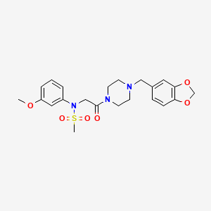 molecular formula C22H27N3O6S B4022180 N-[2-[4-(1,3-benzodioxol-5-ylmethyl)piperazin-1-yl]-2-oxoethyl]-N-(3-methoxyphenyl)methanesulfonamide 