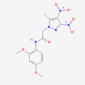 molecular formula C14H15N5O7 B402274 N-(2,4-dimethoxyphenyl)-2-(5-methyl-3,4-dinitro-1H-pyrazol-1-yl)acetamide 