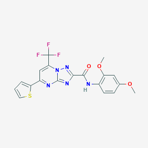 molecular formula C19H14F3N5O3S B402276 N-(2,4-dimethoxyphenyl)-5-(thiophen-2-yl)-7-(trifluoromethyl)[1,2,4]triazolo[1,5-a]pyrimidine-2-carboxamide 