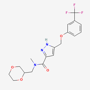 molecular formula C18H20F3N3O4 B4023071 N-(1,4-dioxan-2-ylmethyl)-N-methyl-5-[[3-(trifluoromethyl)phenoxy]methyl]-1H-pyrazole-3-carboxamide 