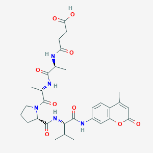 molecular formula C30H39N5O9 B040231 4-[[(2S)-1-[[(2S)-1-[(2S)-2-[[(2S)-3-Methyl-1-[(4-methyl-2-oxochromen-7-yl)amino]-1-oxobutan-2-yl]carbamoyl]pyrrolidin-1-yl]-1-oxopropan-2-yl]amino]-1-oxopropan-2-yl]amino]-4-oxobutanoic acid CAS No. 113277-37-5