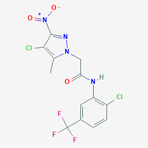 molecular formula C13H9Cl2F3N4O3 B402315 N-[2-CHLORO-5-(TRIFLUOROMETHYL)PHENYL]-2-(4-CHLORO-5-METHYL-3-NITRO-1H-PYRAZOL-1-YL)ACETAMIDE 