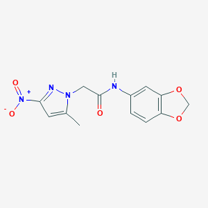 molecular formula C13H12N4O5 B402317 N-(2H-1,3-BENZODIOXOL-5-YL)-2-(5-METHYL-3-NITRO-1H-PYRAZOL-1-YL)ACETAMIDE 