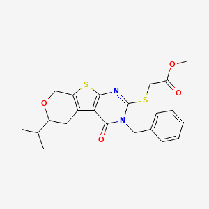 molecular formula C22H24N2O4S2 B4023287 methyl 2-[(4-benzyl-3-oxo-12-propan-2-yl-11-oxa-8-thia-4,6-diazatricyclo[7.4.0.02,7]trideca-1(9),2(7),5-trien-5-yl)sulfanyl]acetate 