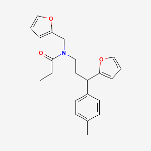 molecular formula C22H25NO3 B4023295 N-(furan-2-ylmethyl)-N-[3-(furan-2-yl)-3-(4-methylphenyl)propyl]propanamide 
