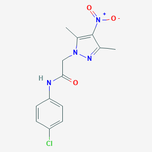molecular formula C13H13ClN4O3 B402399 N-(4-chlorophenyl)-2-{4-nitro-3,5-dimethyl-1H-pyrazol-1-yl}acetamide 