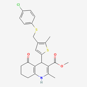 molecular formula C24H24ClNO3S2 B4024011 METHYL 4-(4-{[(4-CHLOROPHENYL)SULFANYL]METHYL}-5-METHYL-2-THIENYL)-2-METHYL-5-OXO-1,4,5,6,7,8-HEXAHYDRO-3-QUINOLINECARBOXYLATE 