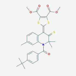 molecular formula C30H31NO5S3 B402442 dimethyl 2-(1-(4-tert-butylbenzoyl)-2,2,7-trimethyl-3-thioxo-2,3-dihydroquinolin-4(1H)-ylidene)-1,3-dithiole-4,5-dicarboxylate 