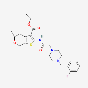 molecular formula C25H32FN3O4S B4024808 ethyl 2-({[4-(2-fluorobenzyl)-1-piperazinyl]acetyl}amino)-5,5-dimethyl-4,7-dihydro-5H-thieno[2,3-c]pyran-3-carboxylate 