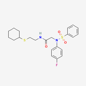 molecular formula C22H27FN2O3S2 B4025372 N~1~-[2-(cyclohexylthio)ethyl]-N~2~-(4-fluorophenyl)-N~2~-(phenylsulfonyl)glycinamide 