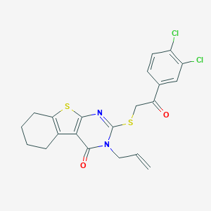molecular formula C21H18Cl2N2O2S2 B402591 2-[2-(3,4-Dichlorophenyl)-2-oxoethyl]sulfanyl-3-prop-2-enyl-5,6,7,8-tetrahydro-[1]benzothiolo[2,3-d]pyrimidin-4-one CAS No. 370071-25-3