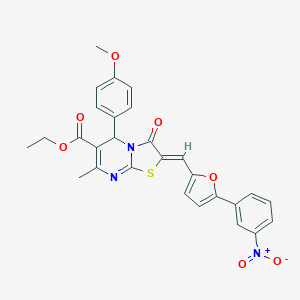molecular formula C28H23N3O7S B402631 ethyl 2-[(5-{3-nitrophenyl}-2-furyl)methylene]-5-(4-methoxyphenyl)-7-methyl-3-oxo-2,3-dihydro-5H-[1,3]thiazolo[3,2-a]pyrimidine-6-carboxylate 