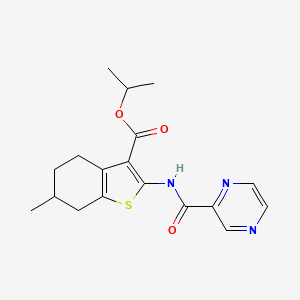 molecular formula C18H21N3O3S B4026977 Propan-2-yl 6-methyl-2-[(pyrazin-2-ylcarbonyl)amino]-4,5,6,7-tetrahydro-1-benzothiophene-3-carboxylate 