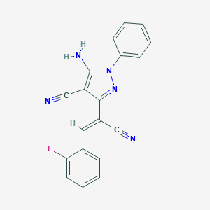 molecular formula C19H12FN5 B402702 5-amino-3-[1-cyano-2-(2-fluorophenyl)vinyl]-1-phenyl-1H-pyrazole-4-carbonitrile 