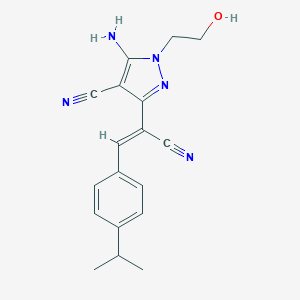 molecular formula C18H19N5O B402703 5-Amino-3-[1-cyano-2-(4-isopropyl-phenyl)-vinyl]-1-(2-hydroxy-ethyl)-1H-pyrazole 