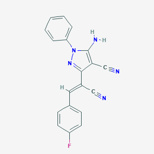 molecular formula C19H12FN5 B402706 Propenenitrile, 2-(5-amino-4-cyano-1-phenylpyrazol-3-yl)-3-(4-fluorophenyl)- 