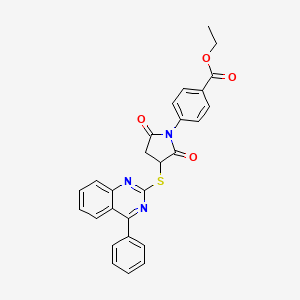 molecular formula C27H21N3O4S B4027129 ethyl 4-{2,5-dioxo-3-[(4-phenyl-2-quinazolinyl)thio]-1-pyrrolidinyl}benzoate 