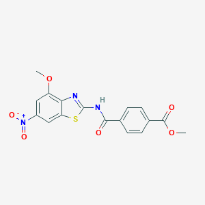 molecular formula C17H13N3O6S B402742 methyl 4-[({6-nitro-4-methoxy-1,3-benzothiazol-2-yl}amino)carbonyl]benzoate 