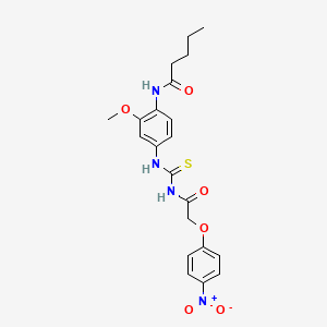 molecular formula C21H24N4O6S B4027772 N-[2-methoxy-4-[[2-(4-nitrophenoxy)acetyl]carbamothioylamino]phenyl]pentanamide 