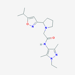 molecular formula C19H29N5O2 B4027865 N-(1-ethyl-3,5-dimethyl-1H-pyrazol-4-yl)-2-[2-(5-isopropylisoxazol-3-yl)pyrrolidin-1-yl]acetamide 