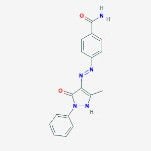 molecular formula C17H15N5O2 B402875 4-{2-[(4Z)-3-METHYL-5-OXO-1-PHENYL-4,5-DIHYDRO-1H-PYRAZOL-4-YLIDENE]HYDRAZIN-1-YL}BENZAMIDE 