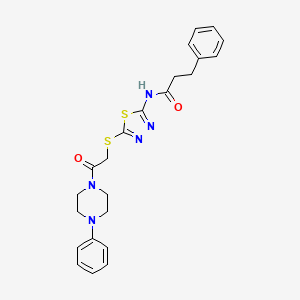 molecular formula C23H25N5O2S2 B4029019 N-(5-((2-oxo-2-(4-phenylpiperazin-1-yl)ethyl)thio)-1,3,4-thiadiazol-2-yl)-3-phenylpropanamide 