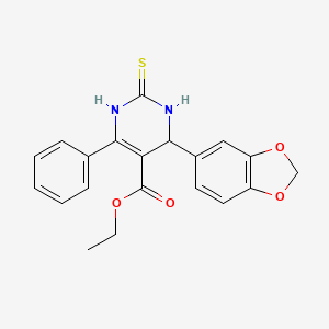 molecular formula C20H18N2O4S B4029134 Ethyl 6-(1,3-benzodioxol-5-yl)-4-phenyl-2-sulfanyl-1,6-dihydropyrimidine-5-carboxylate 